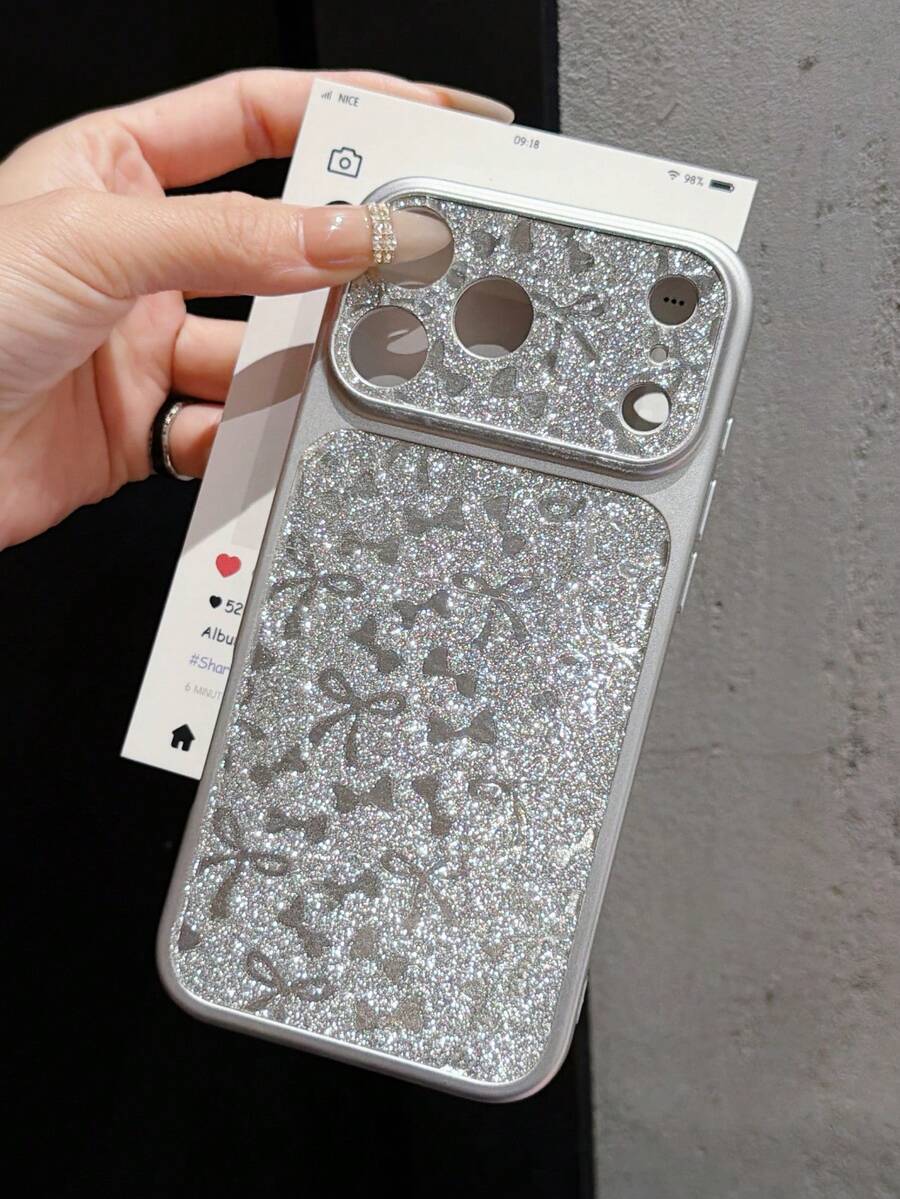 1pc Apple Luxury Glitter Cute Bow Phone Case, Electroplated Large Window Double-Sided Leather-Like Full Coverage Scratch-Resistant Protective Shell, Compatible With IPhone 18 18Pro 18ProMax 17 17Pro 17ProMax 15 15Pro 15ProMax 14 14Pro 14ProMax 16 16Pro 16ProMax 16Plus 13 13Pro 13ProMax Series, High-End Phone Case Gift For Friends, Classmates, Lovers Or Yourself