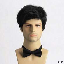 Men's Full Head Wig, Synthetic Fiber, Machine Made, Short Curly Hair, Business Style, For European And American Men - Black - View 9