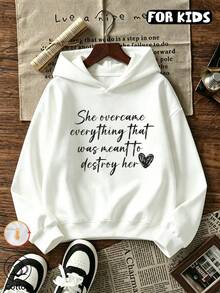 Tween Girl Retro Quote Heart Graphic Hoodie, Girls Positive Slogan Hooded Pullover - White - View 10