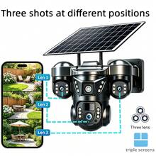 4G LTE Solar Powered PTZ Security Camera, Outdoor Use, 3 Lenses 3 Views, AI Auto Human Tracking, IP65 Waterproof, SIM Card Slot, Rechargeable Battery, Color Night Vision, Two-Way Audio, No WiFi Required, Suitable For Garden, Farm, Construction Site, Rural Home Monitoring - Black - View 7