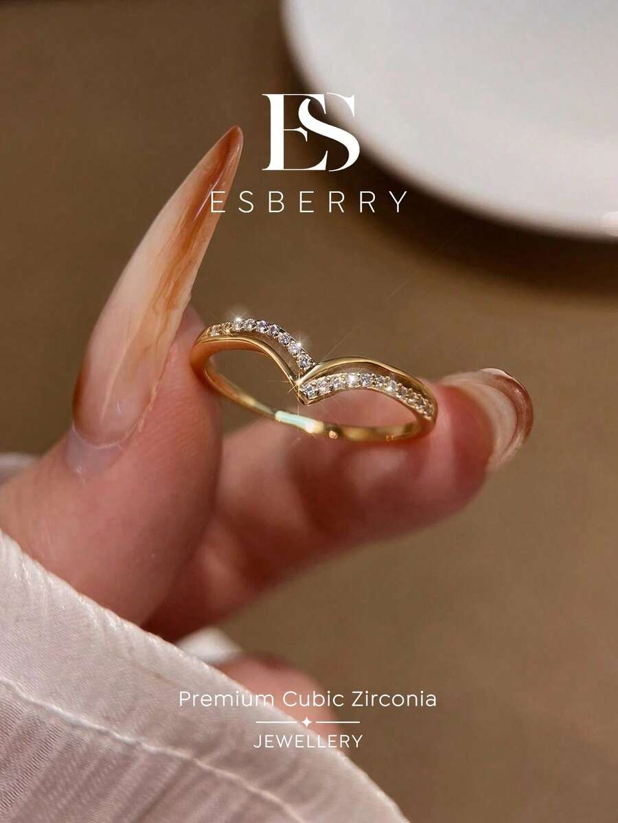 ESBERRY 1件 S型 V字切口訂婚/婚禮戒指，女士承諾/永恆戒指，精緻珠寶禮物