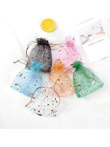 20pcs Moon & Star Drawstring Organza Bags - Ideal For Jewelry, Party Favors - Multiple Colors Available, Suitable For Weddings, Valentine's Day And Christmas - Multicolor - View 2