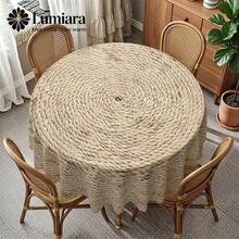 1 Piece 2D Flat Print - Brown Tassel Crochet Texture Printed Circular Tablecloth, Suitable For Circular Tables And Coffee Tables, Home Decor, Courtyard Outdoor Dining Arrangements, Various Styles And Sizes To Choose From - C - View 3