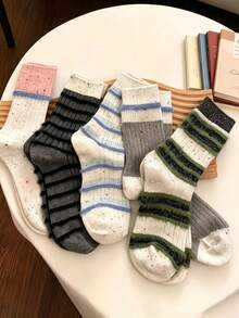 1/5/10 Pairs Pack Socks, Thickened Warm Mid-Calf Socks, Dotted Yarn Thick Thread Color Block Women's Socks, Ins Autumn & Winter Color Contrast Warm Socks - Multicolor - View 7