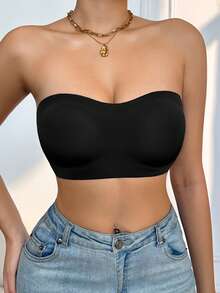 Women's Strapless Bra With Minimalist Back Design, Comfortable Bandeau - Black - View 3