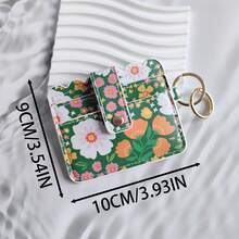 1pc Floral PU Leather Card Holder, Wavy Edge Design, Multi-Slot Storage Structure, With Metal Key Ring And Snap Closure, Portable Card Sleeve For Bank Cards, Access Cards, ID Cards, Compact And Lightweight Daily Card Organizer - Multicolor - View 3