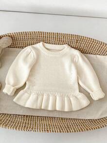 New Autumn/Winter Children's Clothing, Ruffle Knit Top, Cute Girls' Long Sleeve Sweater, Versatile Pullover - Apricot - View 4