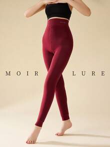 MOIRÉALLURE 1雙日常穿著抓絨內裡緊身褲 - 酒紅色 - 查看 4