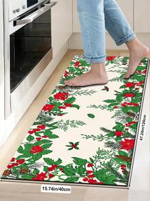 1/2pcs Christmas Kitchen Decor Rug, Christmas Floral & Santa Claus Pattern Winter Kitchen Rug And Mat, Non-Slip Washable Absorbent Kitchen Accessories Decor Mat, Christmas Holiday Gift! - Multicolor - View 13