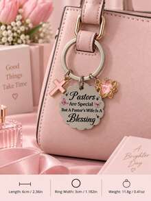 Pastor's Wife Keychain Cross Star Charm Blessing Quote Key Ring Appreciation Gift - Multicolor - View 2