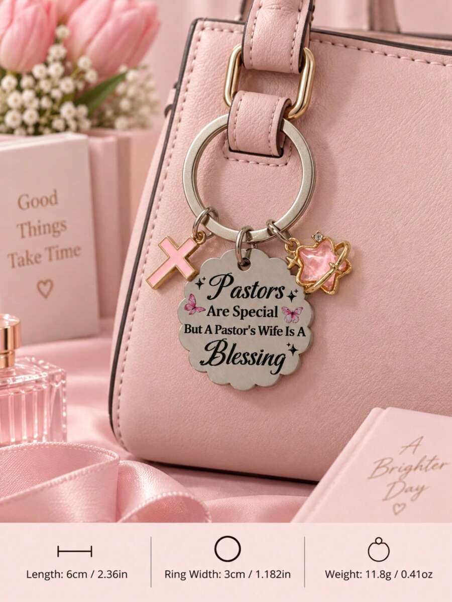 Pastor's Wife Keychain Cross Star Charm Blessing Quote Key Ring Appreciation Gift