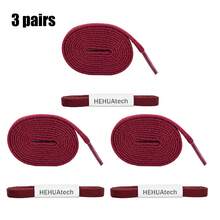 3 Pairs Solid Color Braided Shoelaces 8mm Wide Flat Woven Texture Shoestrings Multi-Color Options Same Color / Contrast Color Matching Sports Shoes Daily Replacement DIY - 3-pack-b610 Burgundy - View 3