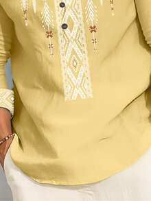 Men's Gentleman Elegant Minimalist Long Sleeve Shirt, Business Casual - Yellow - View 3