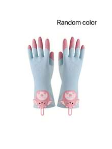 Cute Cartoon Print Latex Protective Gloves, Extended Cuff Design Waterproof Household Gloves, Non-Slip Texture With Convenient Hook, Color Block Style, Suitable For Kitchen Dishwashing, Bathroom Cleaning And Various Daily Chores - Multiple Styles - View 13