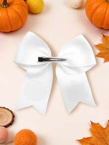1pc Girls Thanksgiving Large Ribbon Bow Hair Clips, Turkey & "Give Thanks" Print Hair Clips, Fall Autumn Holiday Party Hair Accessories For Kids - White - View 4