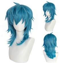 Halloween Anime Wig Blue Layered Mid-Length Wig, Heat Resistant Fiber Wig, Soft Lightweight Natural Look Wig For Cosplay, Festival Party, Halloween Event - Multicolor - View 12