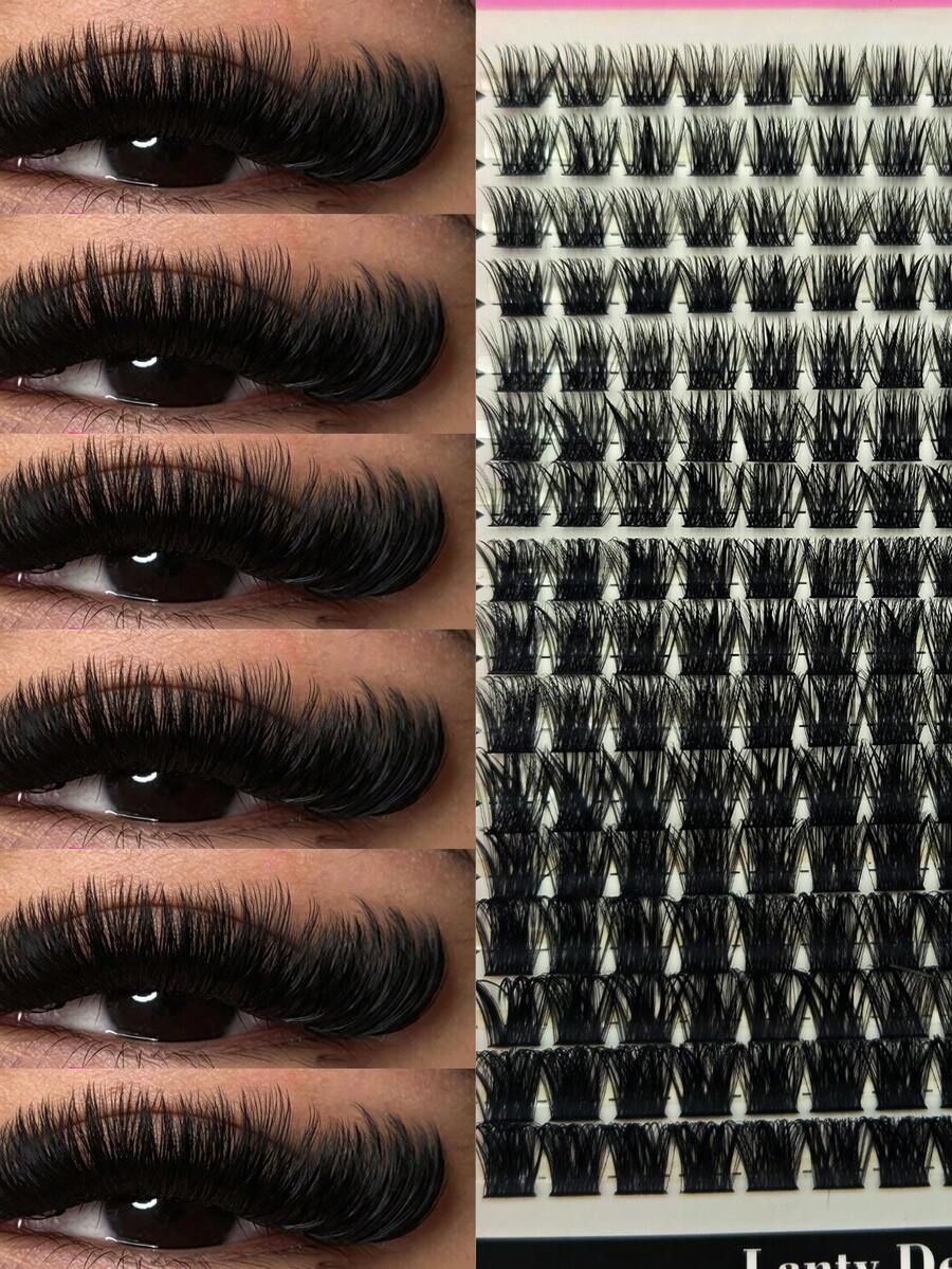Layered Fluffy D Curl Cluster Eyelashes, 192 Clusters Mixed Length ...