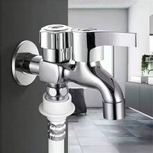 1pc 304 Stainless Steel Dual Outlet Faucet, Multi-Function Washing Machine Tap, Suitable For Connecting Washing Machine, Bathroom Addition, Bathroom Hardware - Silver - View 2