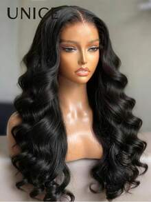 UNice 7x5 Genuine Leather Scalp Drawstring Wavy Human Hair Wig, Suitable For All Skin Tones, 150% Density, Pre-Plucked Hairline, Pre-Trimmed, Bleached Knots, Ready To Wear, Suitable For Women Beginners - Natural Black - View 15