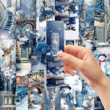 30Pcs Vintage Blue Winter Christmas Bookmarks, Snowy Landscape Snowman Elk Paper Page Markers, Aesthetic Decorative Book Marks For Book Lovers Students Journal DIY Gift - 1 Set - View 4
