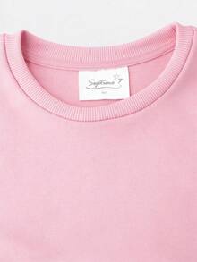 Cotton Girls' Crew Neck Sweatshirt, Loose Fit For Autumn And Winter, Cute Sweet Girl's Preppy Style - Pink - View 5