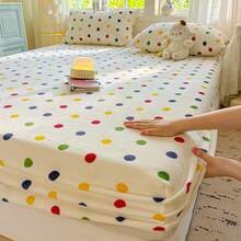 1pc Cartoon Print Flannel Fitted Sheet, Soft & Comfortable, Skin-Friendly & Breathable, Fashionable & Fresh Bedding, Mattress Protector, Suitable For Hotel, Bedroom, Guest Room, Student Dorm, All Seasons - Multicolor - View 1