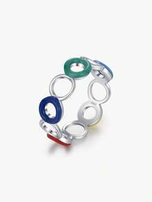 MODIAN 925 Sterling Silver Colorful Enamel Circle Ring Multi Color Hollow Stackable Finger Rings For Women Daily Jewelry Gift - Silver - View 1