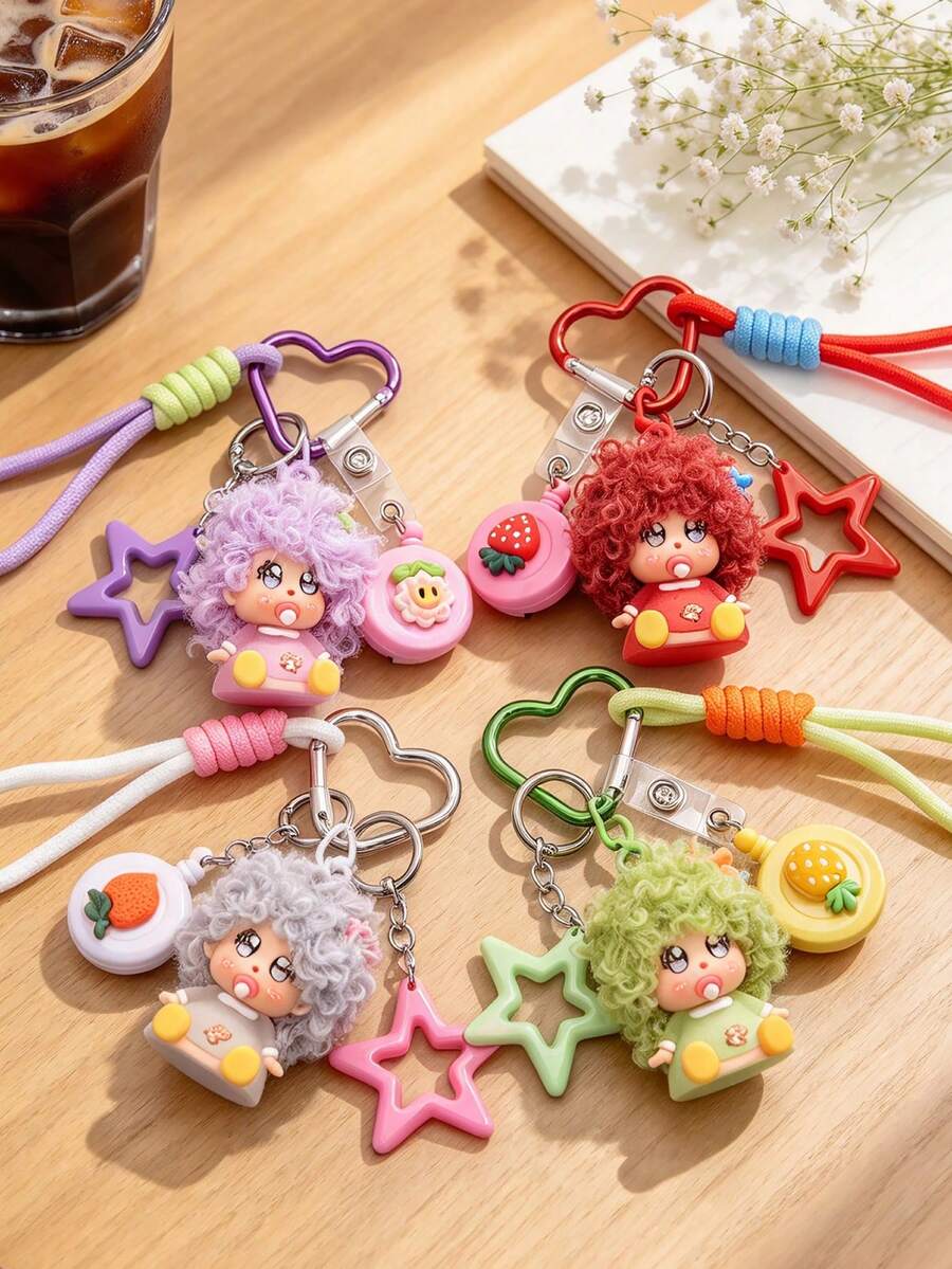 Cartoon Fuzzy Pacifier Doll Keychain Pendant, 3D Figure Design Eye-Catching And Unique, Delicate Texture And Durable Paint, Compact And Lightweight, Suitable As Car Key Charm, Backpack/School Bag Pendant, Handbag Decoration, Daily Outfit Accent, Perfect For Girls, Couples, Best Friends, Holiday Gifts, Promotional Giveaways, Cute Accessory Keyring - Multicolor - View 1