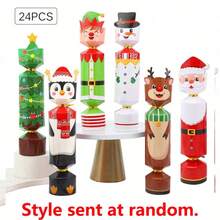 12/24pcs Christmas Gift Box Set (Christmas Cracker Style) - Featuring Cartoon Santa Claus, Christmas Tree And Snowman Pattern Design; Can Be Used As Christmas Decoration And New Year Party Favor Box - Multicolor - View 16