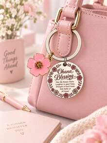 Pink Flower Ohana Keychain Aloha Blessing Family Keepsake Bag Charm - Multicolor - View 6
