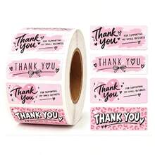 500pcs Pink Thank You For Supporting My Small Business Stickers Roll, 4 Designs Rectangle Self-Adhesive Packaging Labels, Cute Heart Bow Leopard Print Thank You Stickers For Bubble Mailers, Gift Boxes, Shop Small Business Package Decor - one-size - View 6