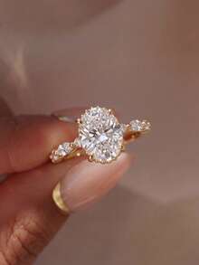 1 Carat Sparkling Oval Diamond Engagement Ring/Wedding Ring, Women's Promise Ring/Eternity Ring, Exquisite Jewelry Gift - Gold - View 3