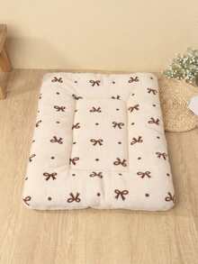 Cream White Base Brown Bow Pattern Thick Warm Pet Sleeping Mat, Suitable For Autumn/Winter Dogs And Cats, Soft Sleeping Pad, Suitable For Teddy, Bichon And Cats, Not Suitable For Large Dogs - White - View 10