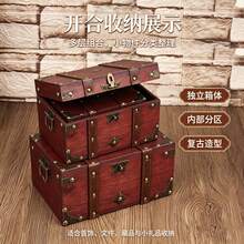 QINBEIYOU 1pc Vintage Wooden Storage Chest With Password Lock, Decorative Treasure Box With Leather Handle & Metal Corner Protector, Desktop Jewelry Document Trinket Organizer, Retro Home Decor Photo Prop - Dark Grey - View 8