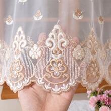 FLYINGCURTAINS Linen Look Lace Embroidery Cafe Curtain Set, Scalloped Sheer Voile Short Curtain With Valance, Light Filtering Rustic Farmhouse Window Drapes For Kitchen Bathroom Small Window Decor - 2A - View 4