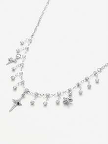 Sorayune Cross Fringe Necklace Women's Bling Atmosphere Ultra Flashy Zirconia And Unique Design Collarbone Chain - Silver - View 6
