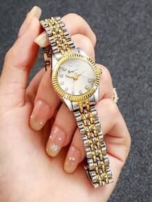 Women's Steel Band Fashion Casual Rhinestone Dial Small Face Elegant Minimalist Quartz Wristwatch (1pc/Set) Watch Box Not Included - White - View 5