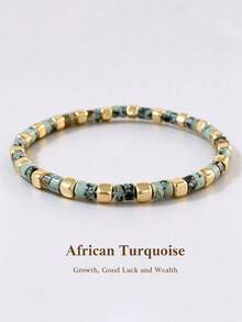Natural Stone Spacer Bracelet With Square Beads, Ideal For Daily Wear - African Pine - View 1