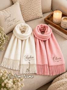 Personalized Embroidered Scarf, Women's Customized Name Scarf, Large Winter Scarf, Personalized Shawl, Gift For Her/Mom - Multicolor - View 3