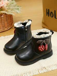 Girls' Round Toe Side Zipper Design Sweet Decor Daily Versatile Fashion Ankle Boots - Black - View 3