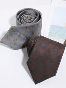 1pc Vintage Horse Jacquard Striped Textured Tie, Men's Business Formal Shirt Accessory, British Style Decorative Necktie - Multicolor - View 5