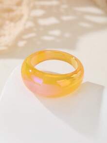 Y2K Iridescent Glossy Resin Ring Set, Colorful Aurora Wide Band Rings For Layering, Party Accessories - Multicolor - View 9