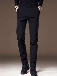 Celana Pria Tombol Kantong Zip Plain Casual - Hitam - View 4