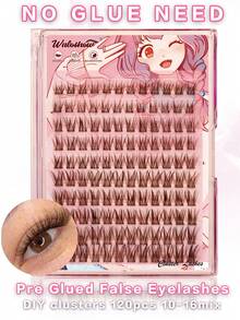 Waloshow 144 Clusters Natural Brown False Eyelash Clusters, Natural Makeup Look, Thin Anime Style, Single Cluster Cartoon Lashes With Spikes, Brown Spikes, C Curl, 8-16mm - D - View 7