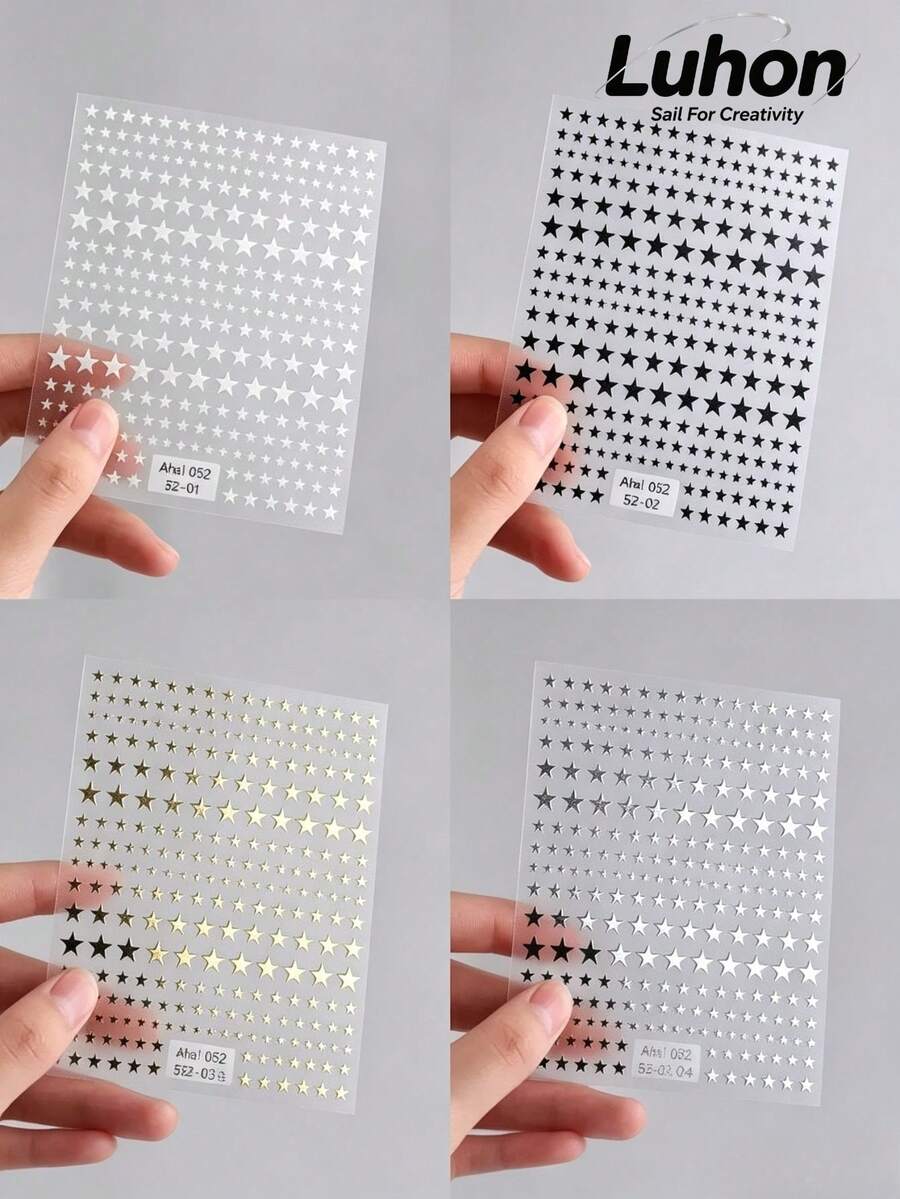 1 Set Star-Shaped Metal Decorative Stickers, Planner Supplies, Laptop Stickers, Multi-Purpose Decorative Decals, Mixed Sizes, Suitable For Phone, Camera, Water Bottle, Tablet, Earphone, Notebook Decoration - 4-color Star Stickers - View 1