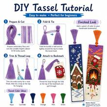 6pcs Christmas Print Cross Stitch Bookmark Set, 11CT 3-Strand Thread Handmade Kit, Includes Tree, Bell, Christmas Stocking Patterns, Optional Tools, Suitable For Beginners, Back To School Gift For Teachers, Classmates, Friends, Home Decor - Multicolor - View 9