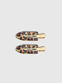 4/2pcs Minimalist Versatile Elegant Coffee Color Leopard Print Seamless Duckbill Hair Clips - Multicolor - View 12