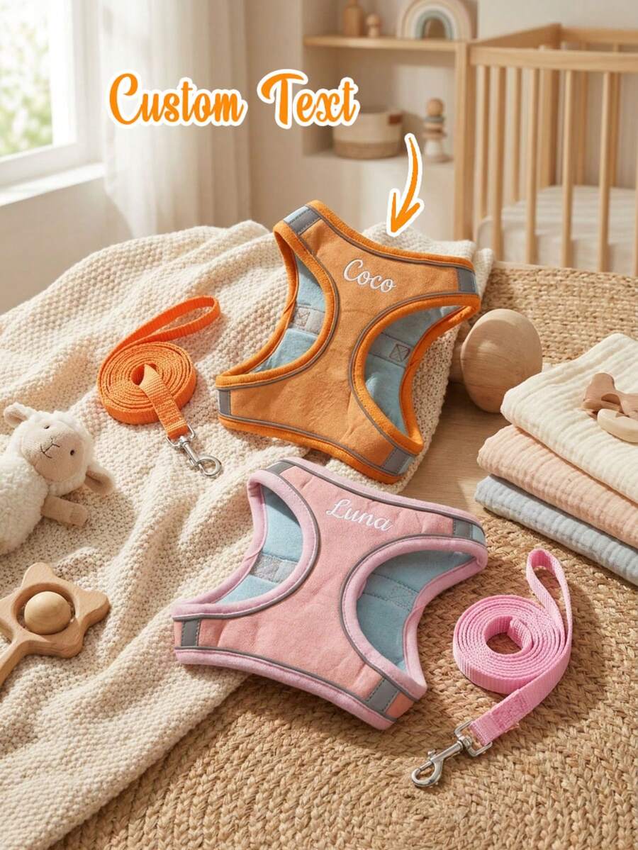 مجموعة حزام وزمام كلب مخصص بالاسم، حزام سترة حيوان أليف ناعم عاكس بدون سحب، حزام مشي قابل للتعديل للكلاب الصغيرة والقطط، هدية مثالية لعشاق الحيوانات الأليفة - متعدد الألوان - مشاهدة 1