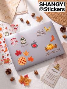 1Set Warm Autumn Theme Decorative Stickers, Pumpkin, Maple Leaf, Mushroom, Nut Patterns, Suitable For Computer, Camera, Phone Case, Decorate Devices With Cozy Autumn Style - T2/080+081 - View 1