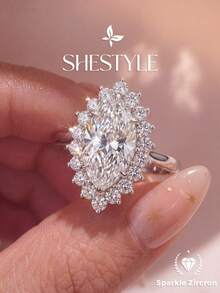 1 buah Cincin Berlian Malakit Klasik Elegan, Hadiah Pertunangan/Liburan, Perhiasan Mewah - Cincin marquise - View 2